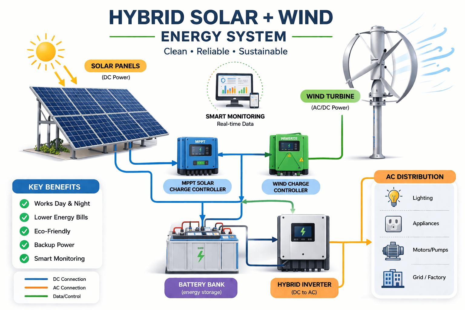 Hybrid solar and wind infrastructure for roads and highways